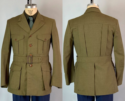 Green men safari jacket - green, with